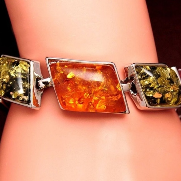 Multicolored Amber Silver tone Bracelet - Picture 3 of 4